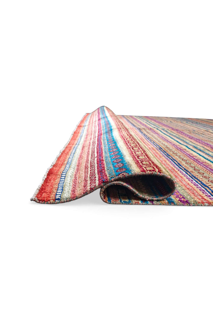 One-of-a-kind multicolour Khorjin Afghan hand-knotted rug