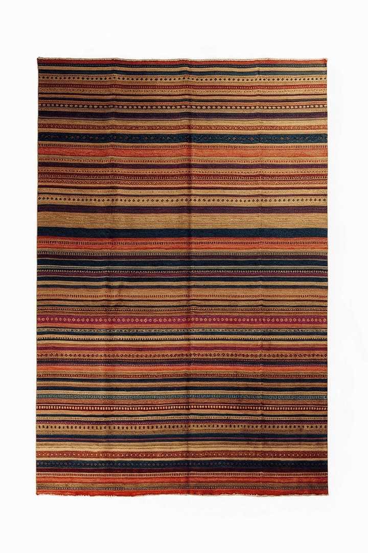 Multicolor Afghan Ghazni Rug, plain design, hand-knotted, 298×424cm