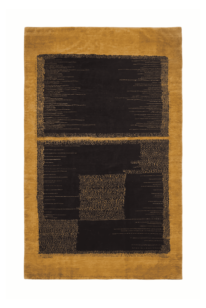 Gold and black abstract Ghazni rug, 186×274cm, modern design