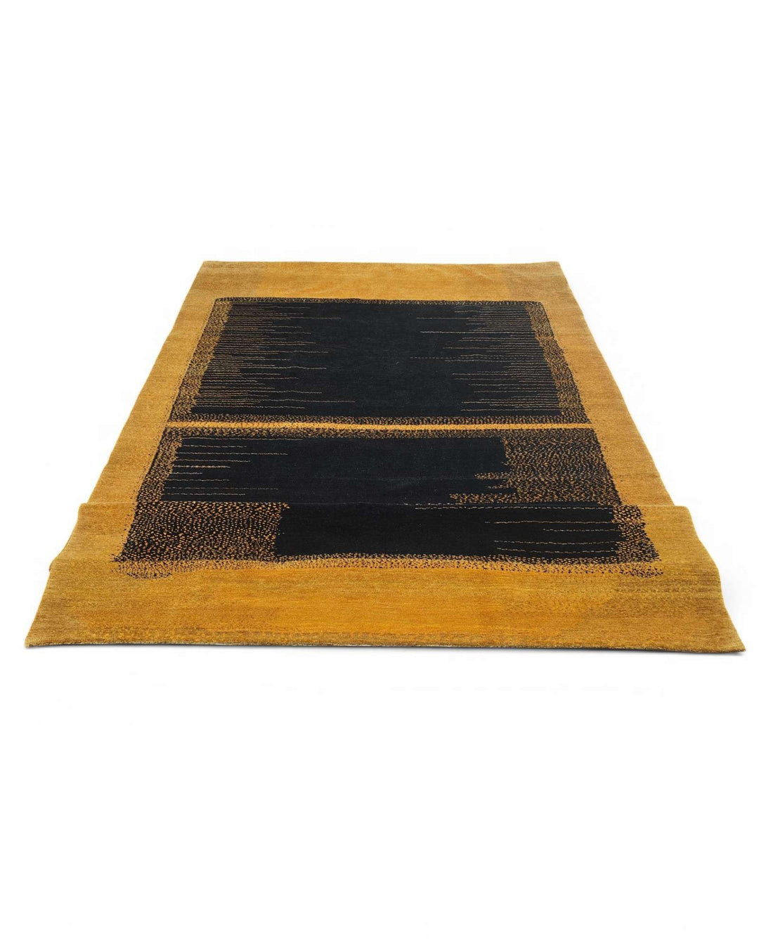 Gold and black abstract rug for a living room or office