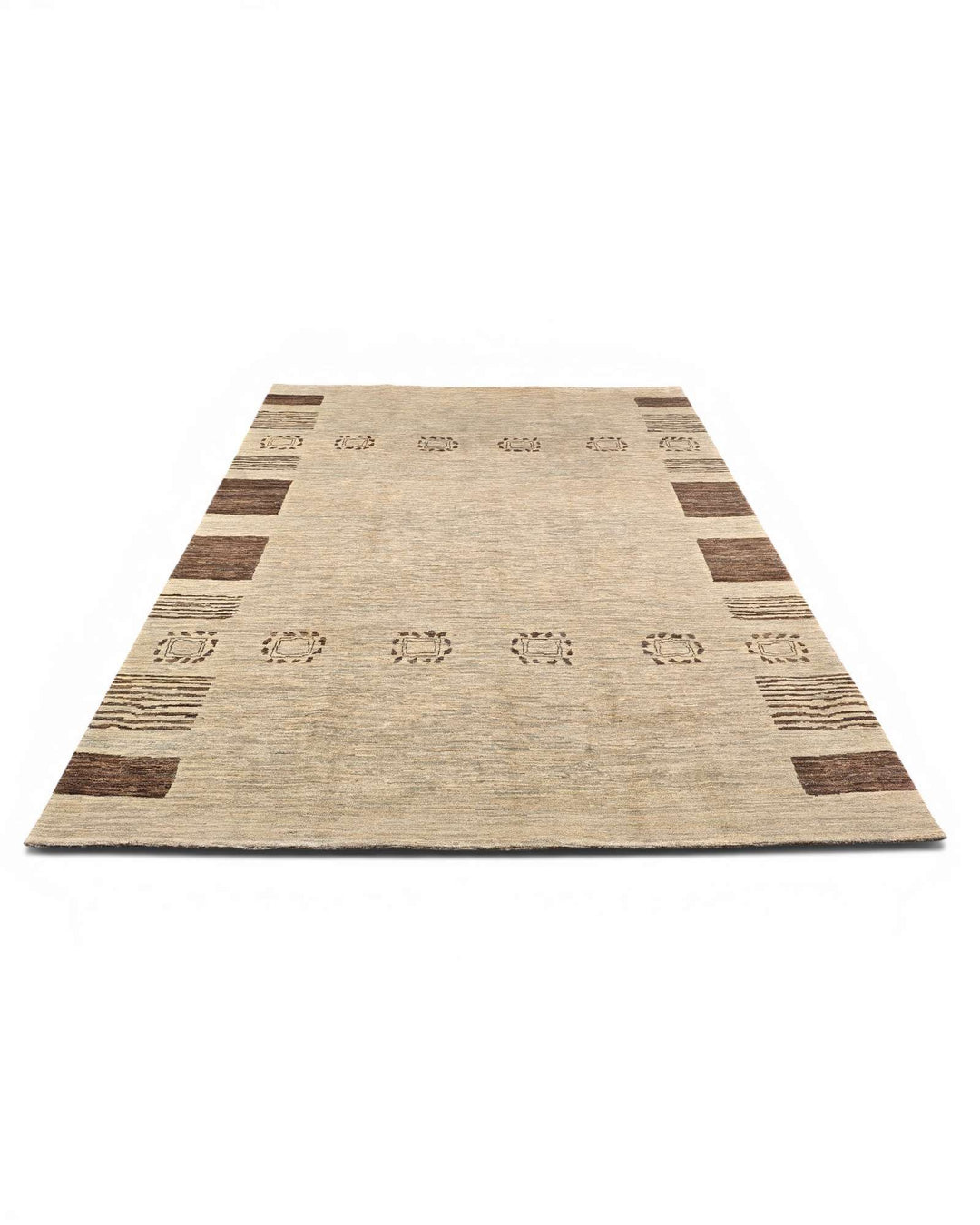 Hand-knotted undyed wool pile of natural beige Ghazni rug