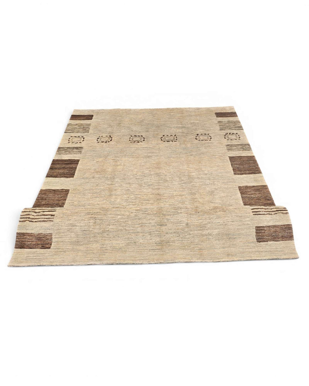 One-of-a-kind natural beige tribal border Ghazni rug