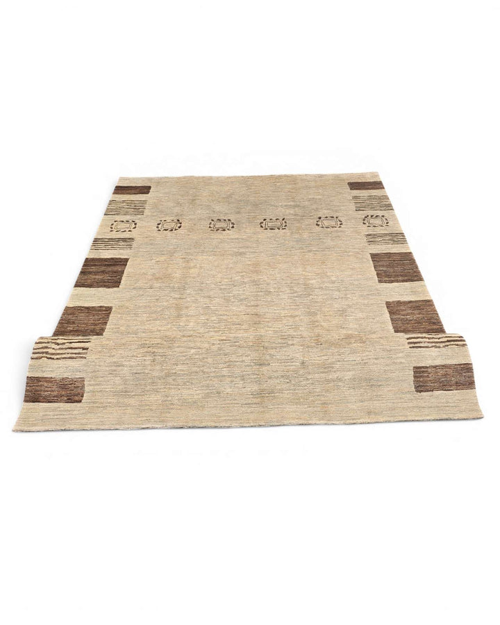 One-of-a-kind natural beige tribal border Ghazni rug