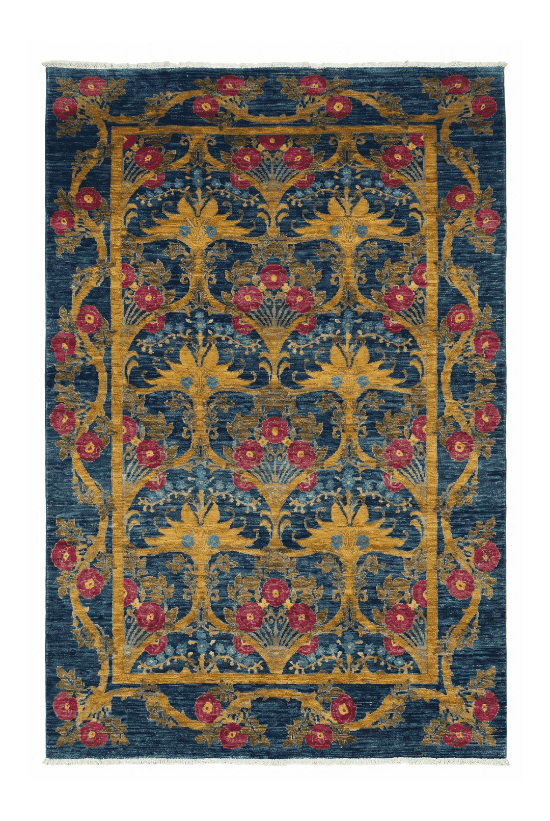 Navy Blue Afghan Ghazni Rug, floral design, hand-knotted, 180×272cm