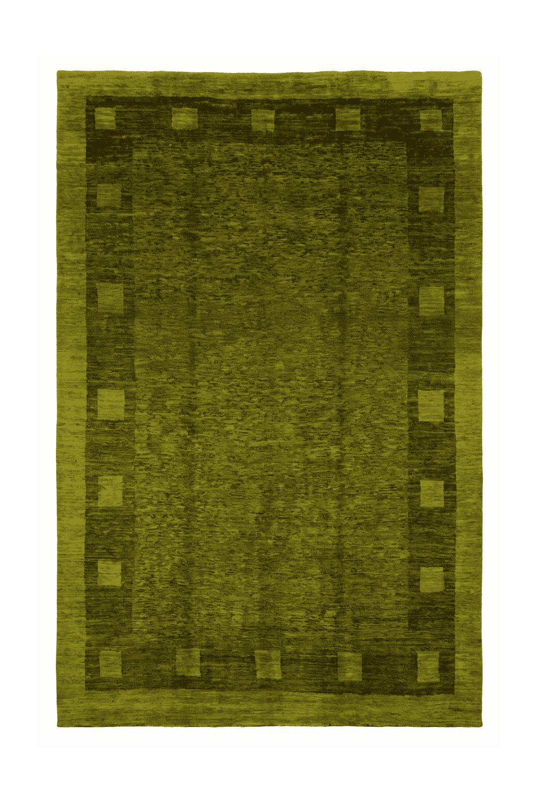 Olive green block border Ghazni rug, 200×246cm, 3 tatami, modern