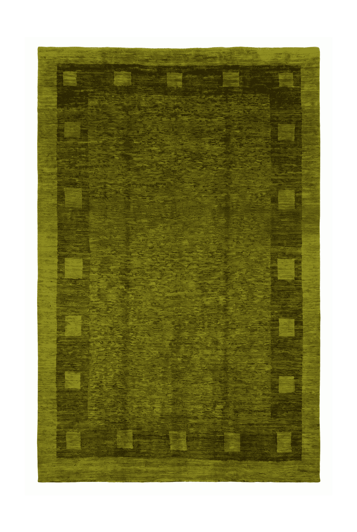 Olive green block border Ghazni rug, 200×246cm, 3 tatami, modern