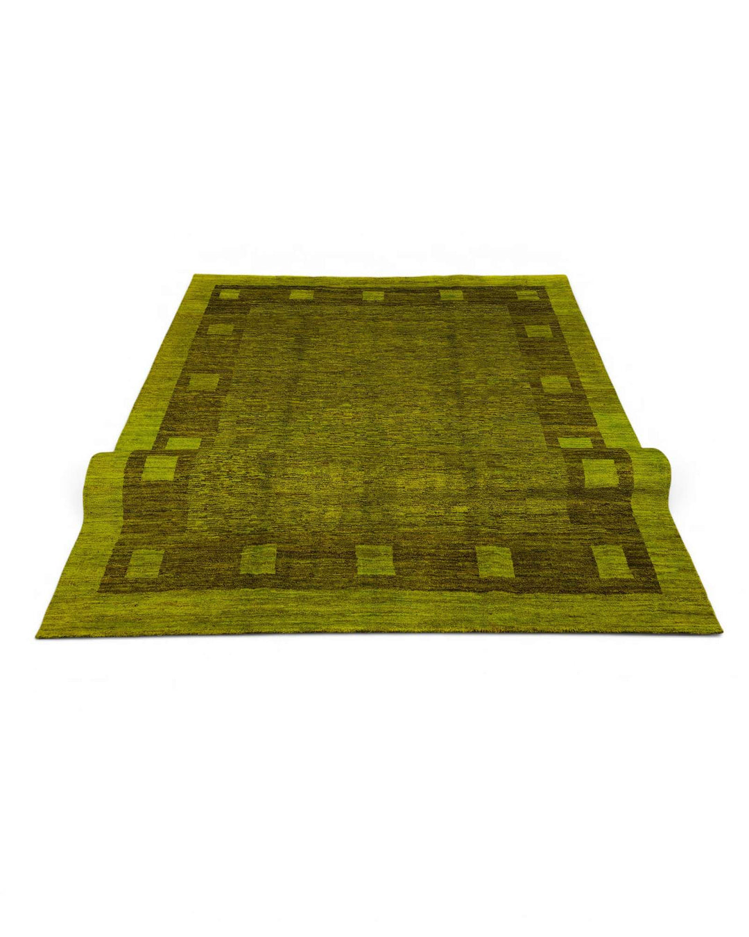 Hand-knotted olive Ghazni rug with block border