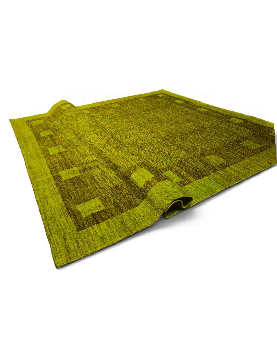 Fringe of olive green block border Ghazni rug