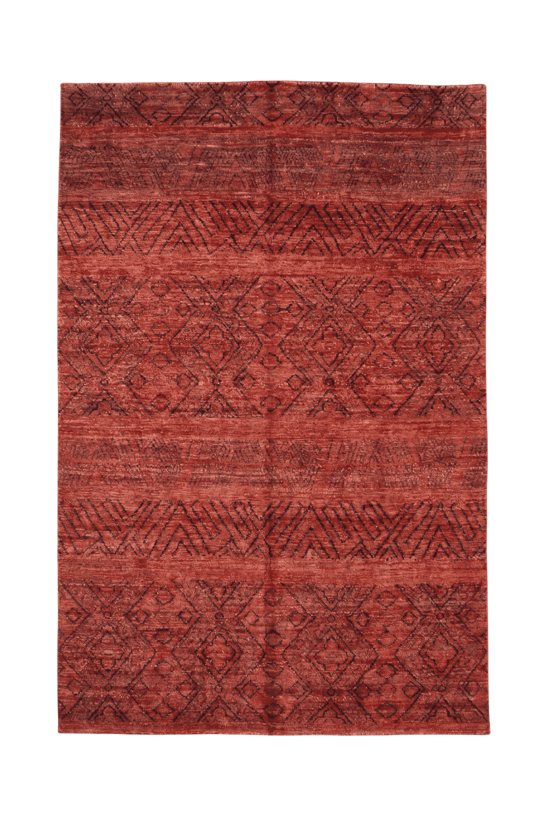 Red tribal geometric Ghazni rug, hand-knotted Afghan wool