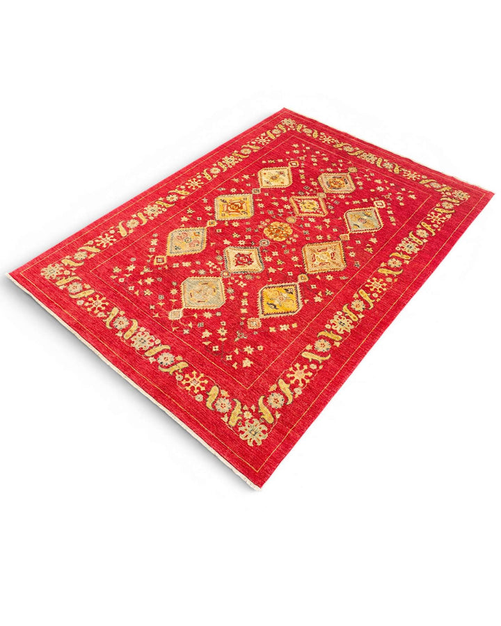 One-of-a-kind red and gold medallion Ghazni rug