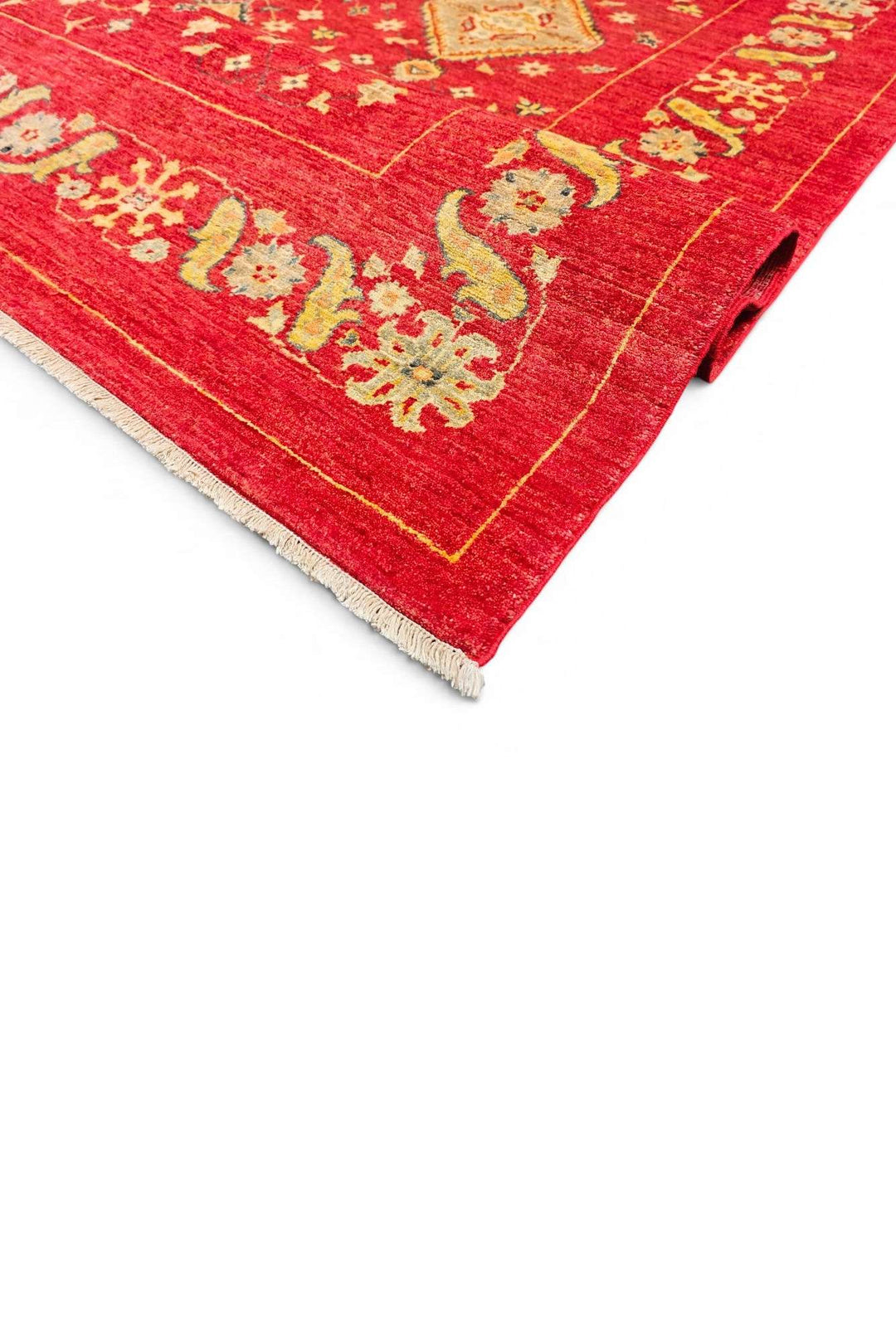 Corner of red gold medallion Ghazni hand-knotted rug