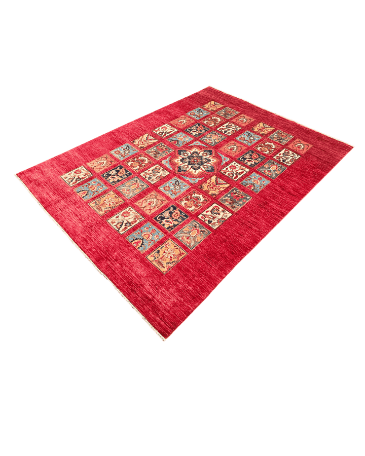 Red garden panel rug for a bedroom, about 2 tatami