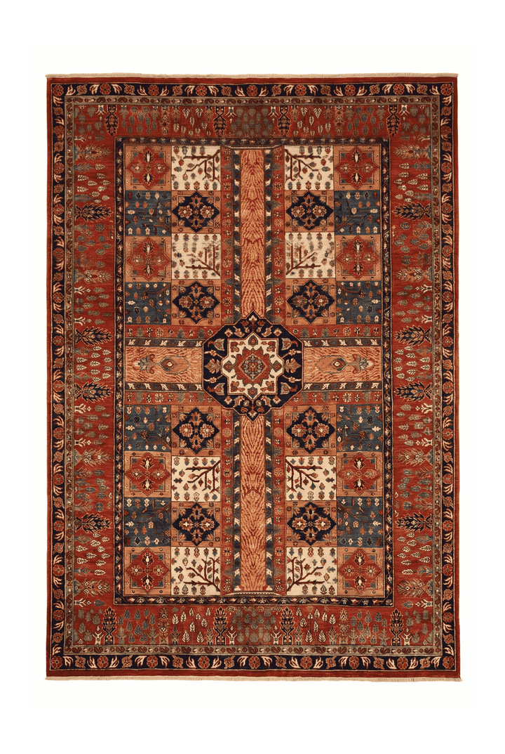 Red Bakhtiari garden panel Ghazni rug, 201×298cm, 4.5 tatami