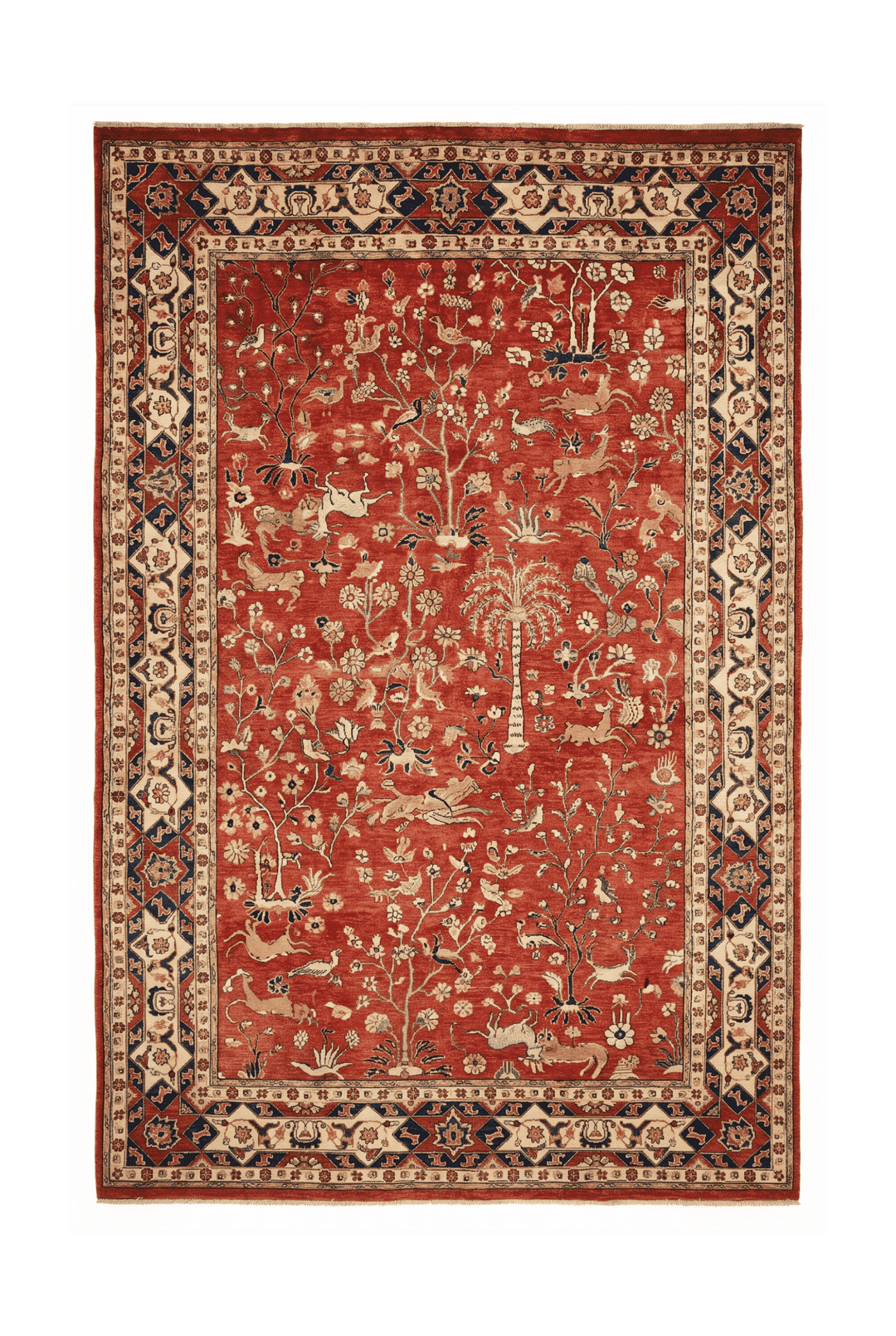 Red Shikargah hunting scene Ghazni rug, 191×283cm, 3 tatami
