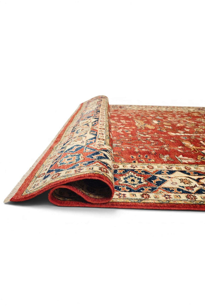 Corner of red Shikargah hunting Ghazni rug