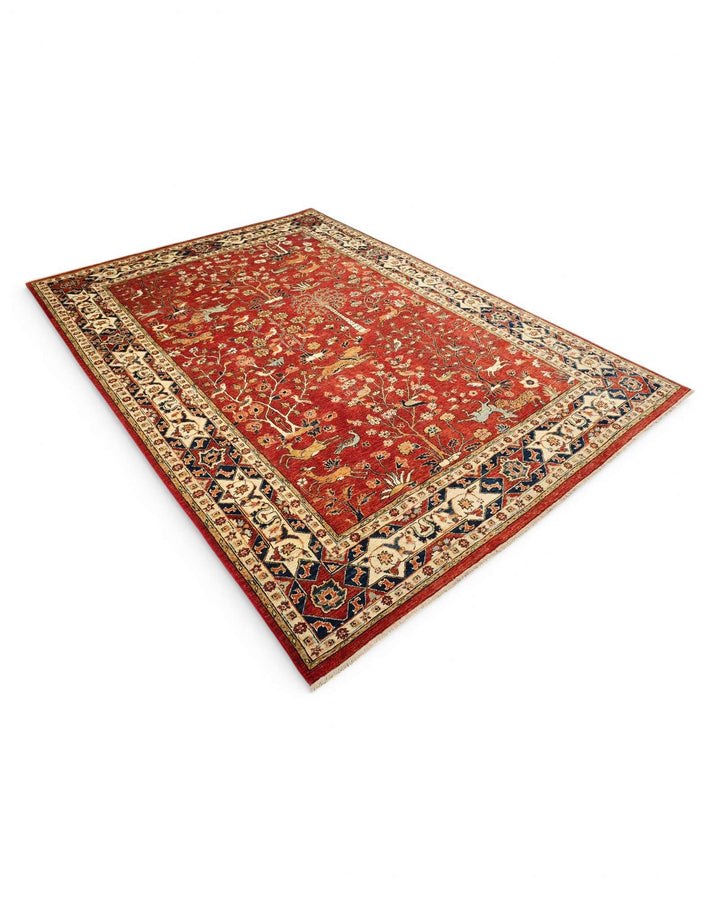 One-of-a-kind red Shikargah hunting Ghazni rug