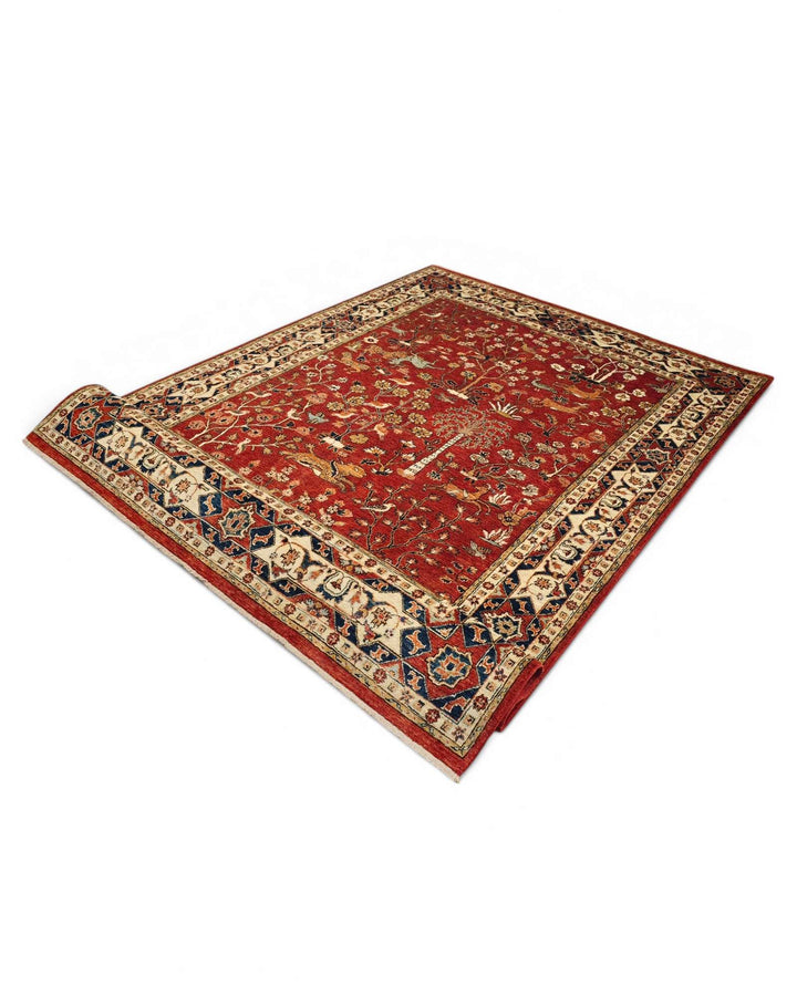 Fringe of red Shikargah hunting Ghazni hand-knotted rug