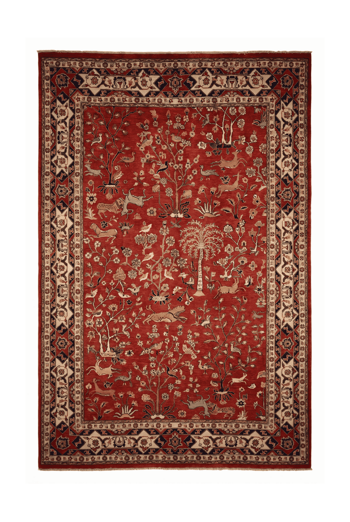 Red Shikargah tree of life Ghazni rug, 195×298cm, 4.5 tatami