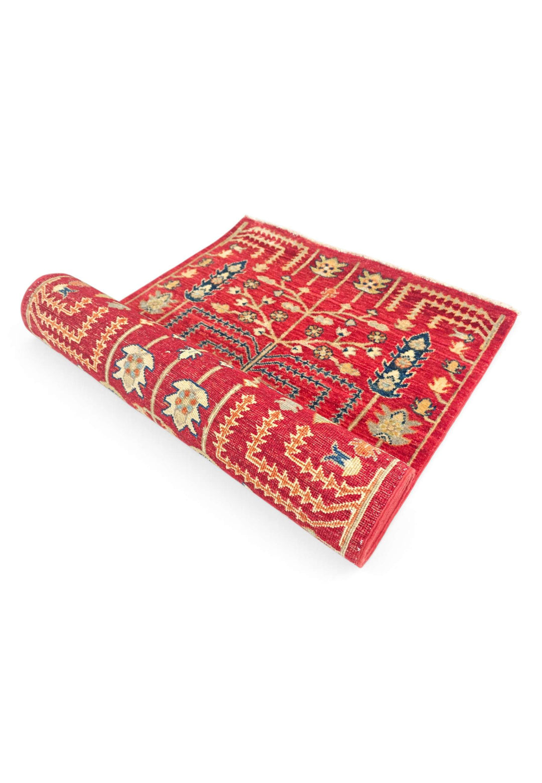 Hand-knotted red Ghazni runner with weeping willow design