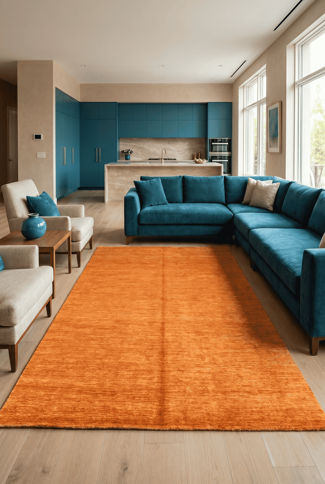 Plain field detail in rust orange on Afghan Ghazni rug