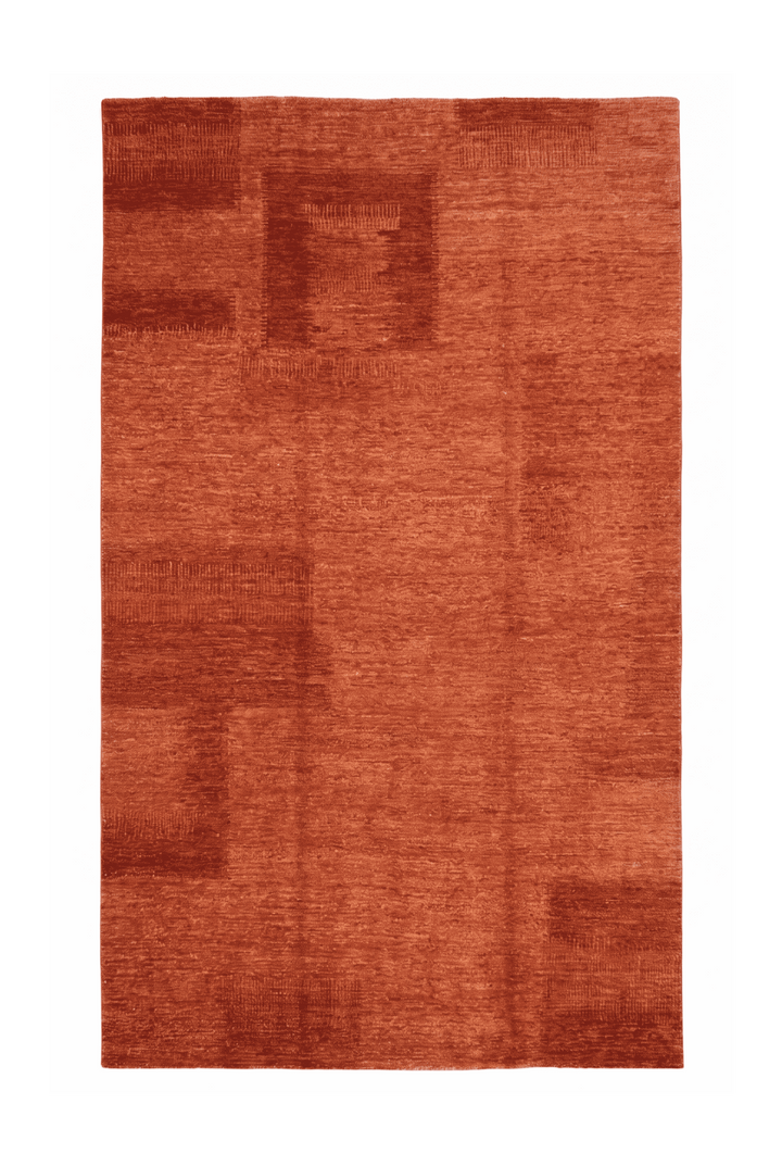 Rust Afghan Ghazni Rug, plain design, hand-knotted, 196×302cm