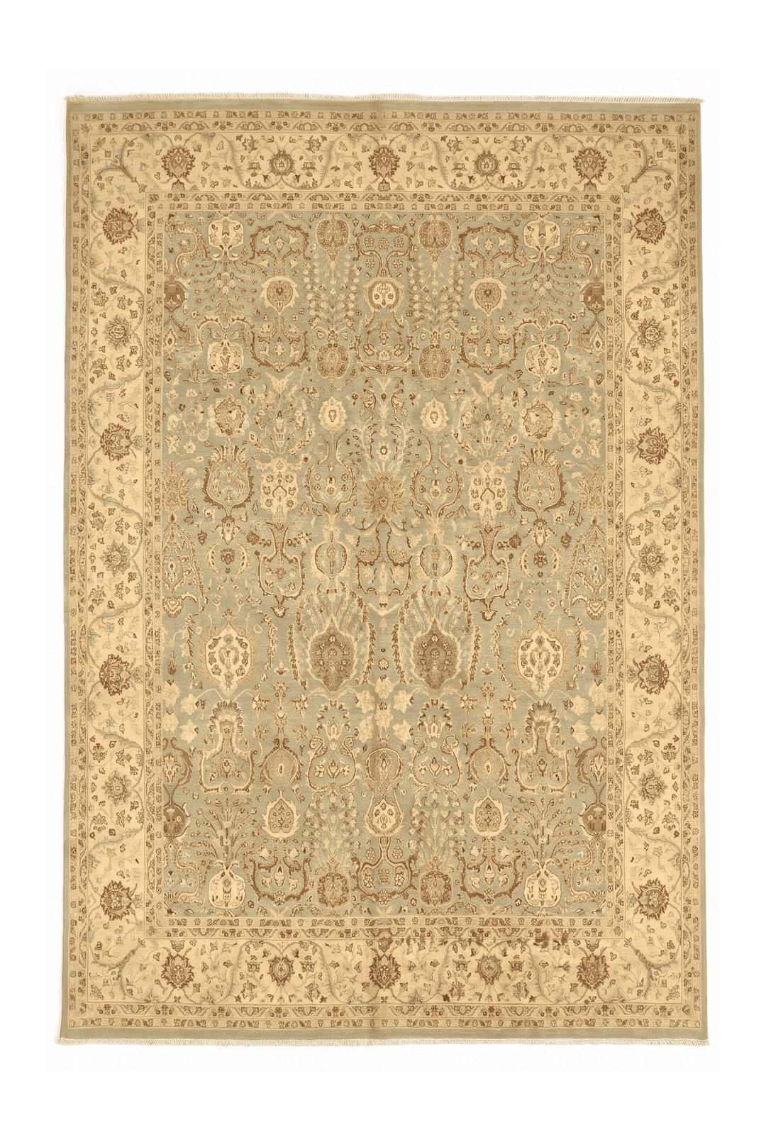 Pale sage and gold all-over floral Ghazni rug, 202×239cm, 3 tatami
