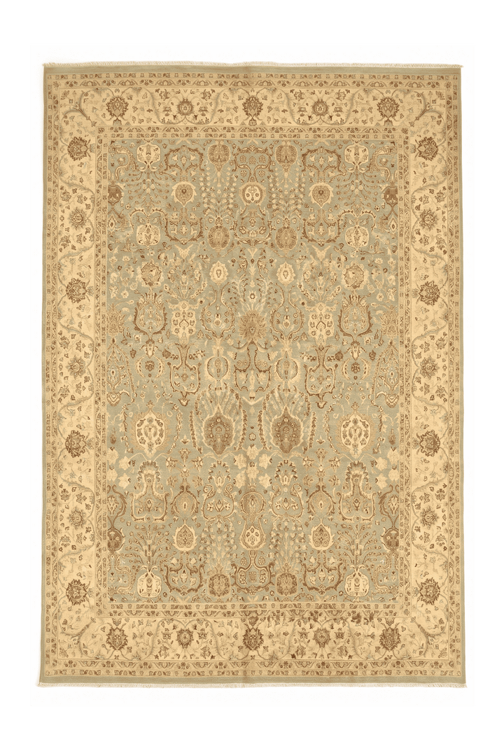 Pale sage and gold all-over floral Ghazni rug, 202×239cm, 3 tatami