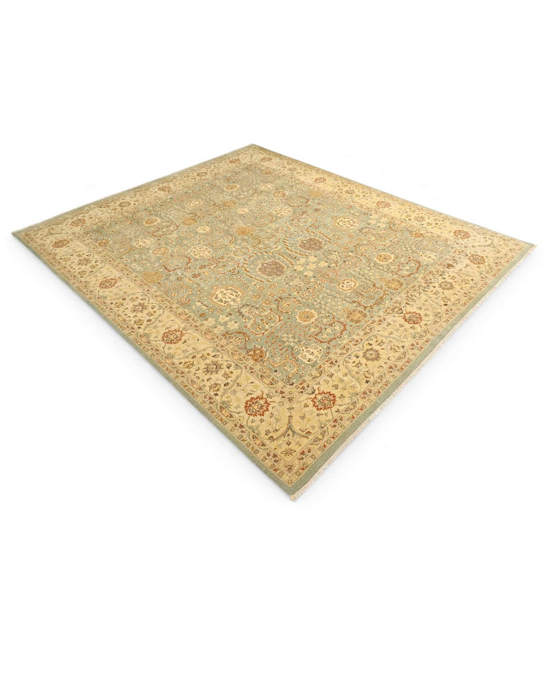 Pale sage and gold rug for a living room, 3 tatami