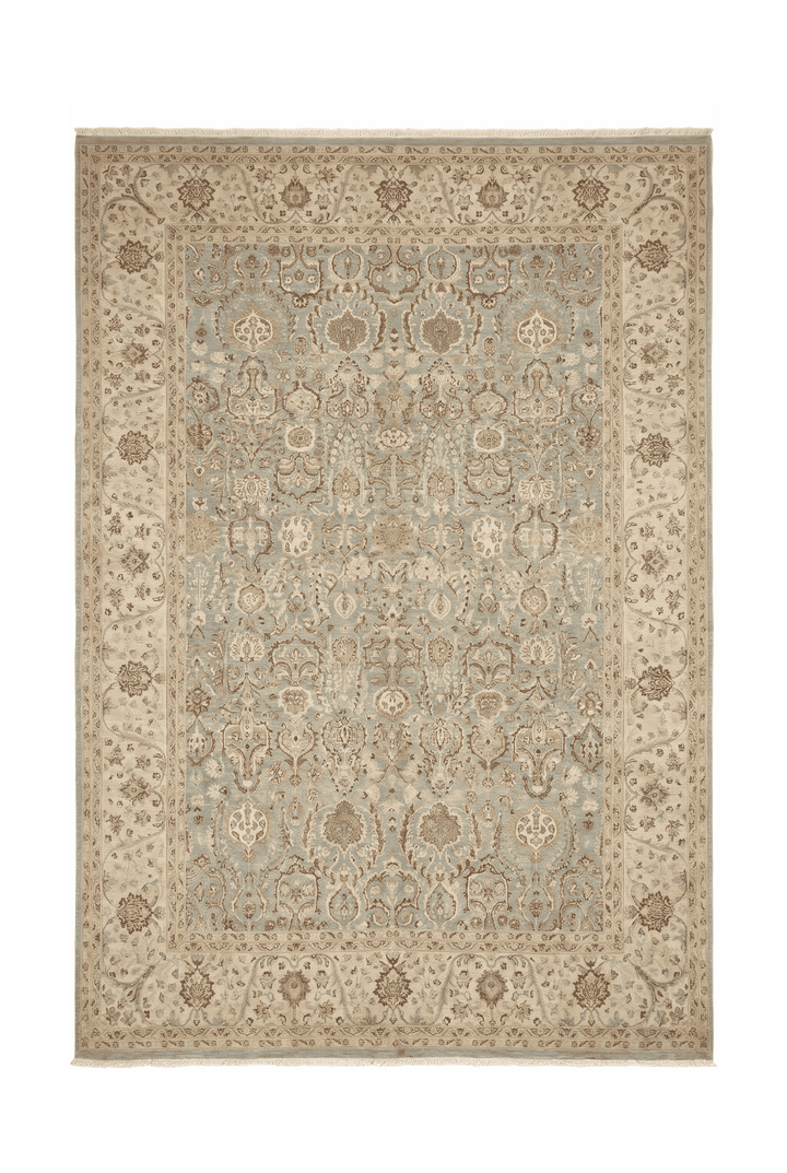 Pale sage and sandstone floral Ghazni rug, 215×310cm, 4.5 tatami