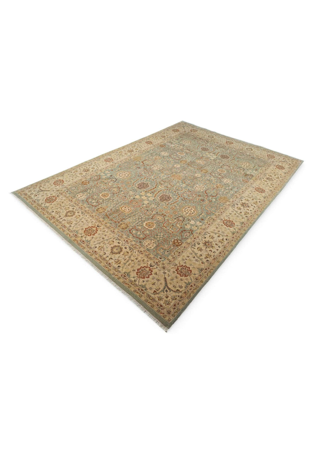 Hand-knotted wool pile of sage sandstone Ghazni rug