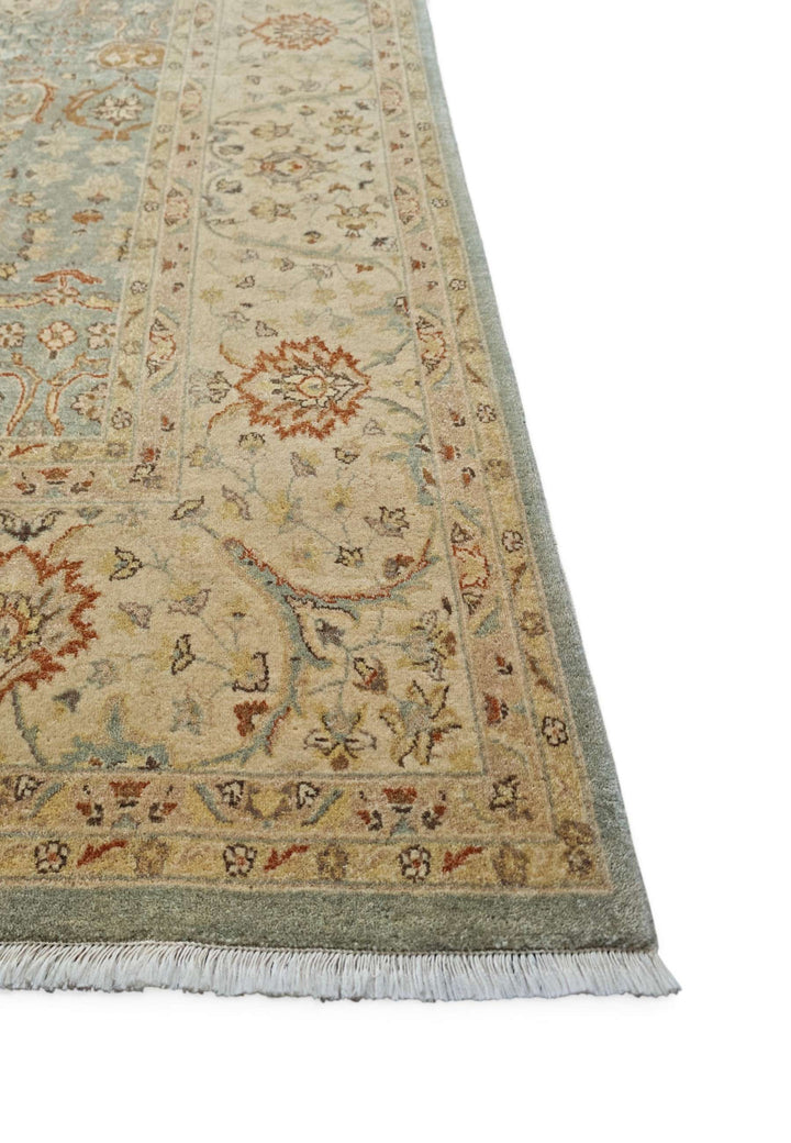 Corner of sage sandstone floral Ghazni hand-knotted rug