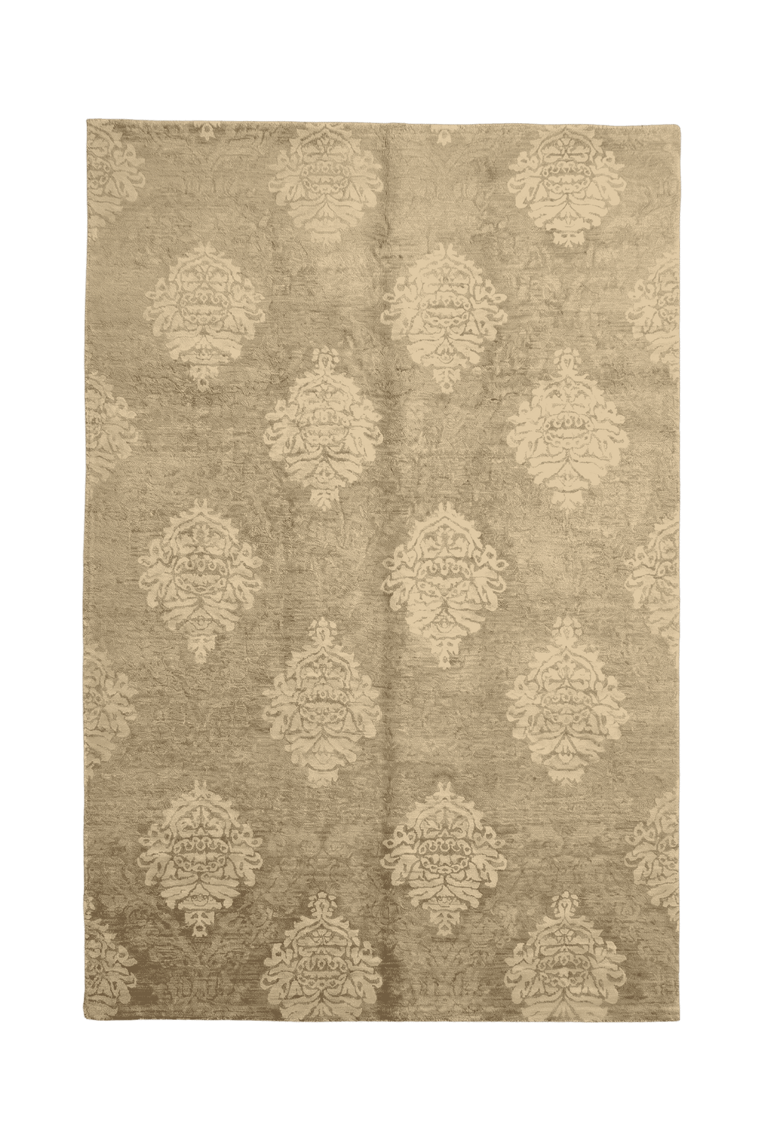 Sage and cream damask Ghazni rug, hand-knotted Afghan wool