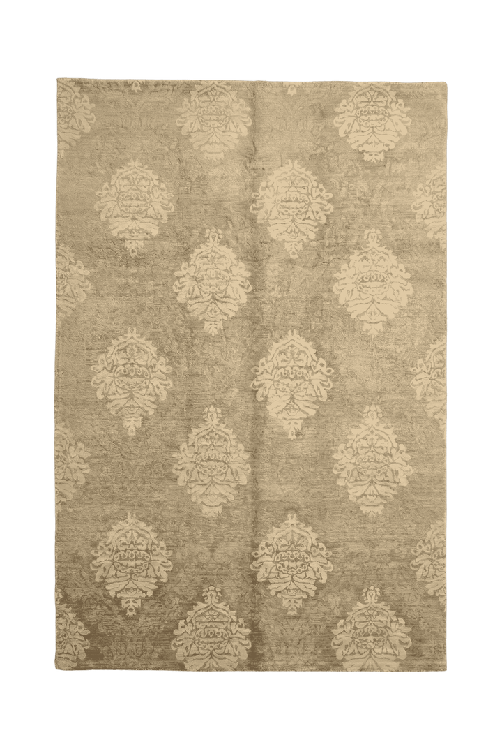 Sage and cream damask Ghazni rug, hand-knotted Afghan wool