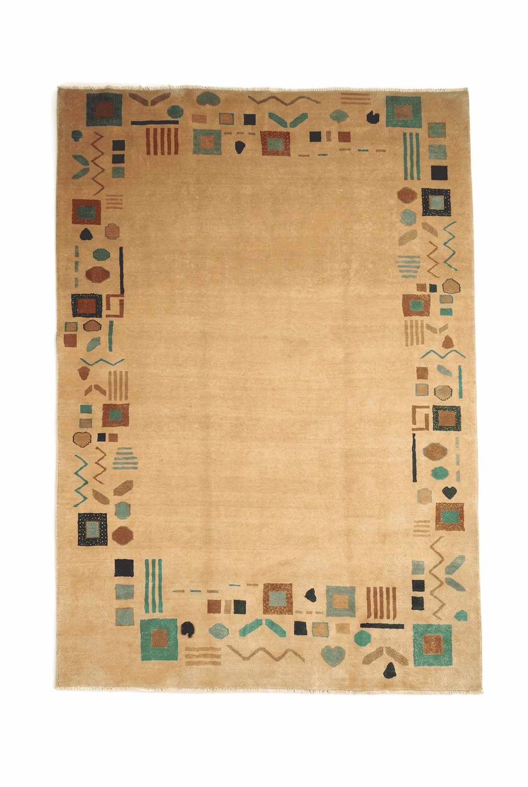 Sand Cream Afghan Ghazni Rug, plain design, hand-knotted, 206×274cm