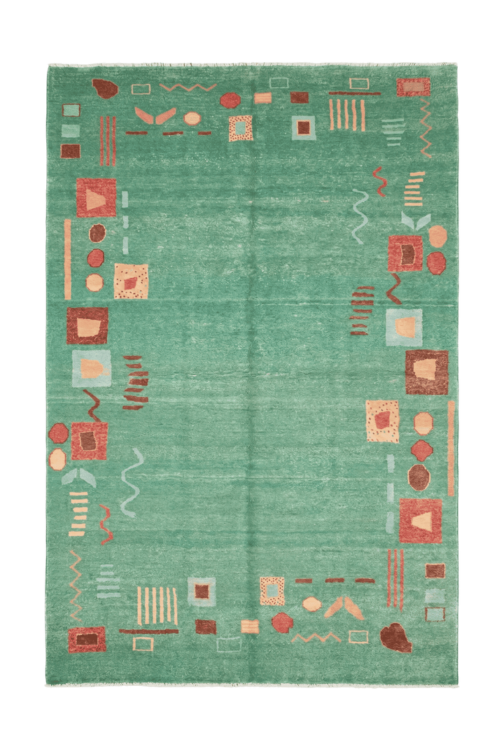 Sea green tribal motif Ghazni rug, hand-knotted Afghan wool