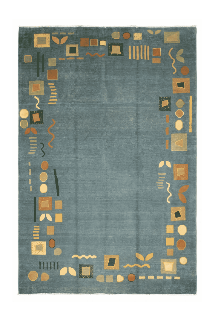 Sea Green Afghan Ghazni Rug, plain design, hand-knotted, 190×291cm