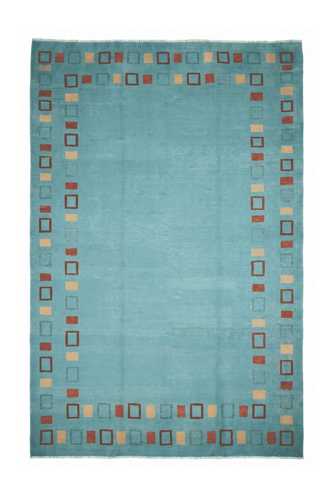 Soft Turquoise Afghan Ghazni Rug, plain design, hand-knotted, 221×306cm