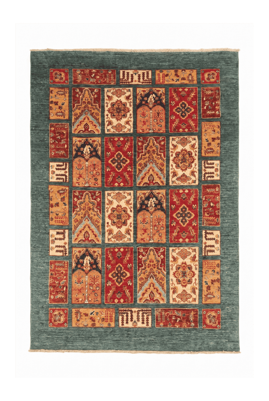 Teal Bakhtiari garden panel Ghazni rug, 147×199cm, 2 tatami