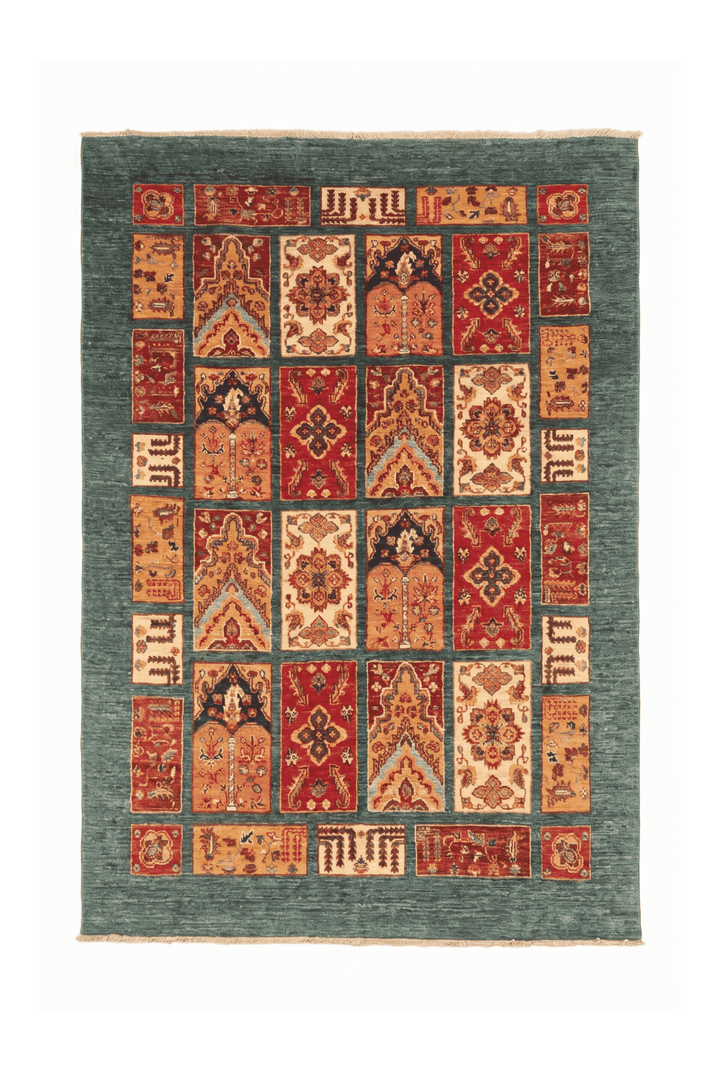 Teal Bakhtiari garden panel Ghazni rug, 147×199cm, 2 tatami