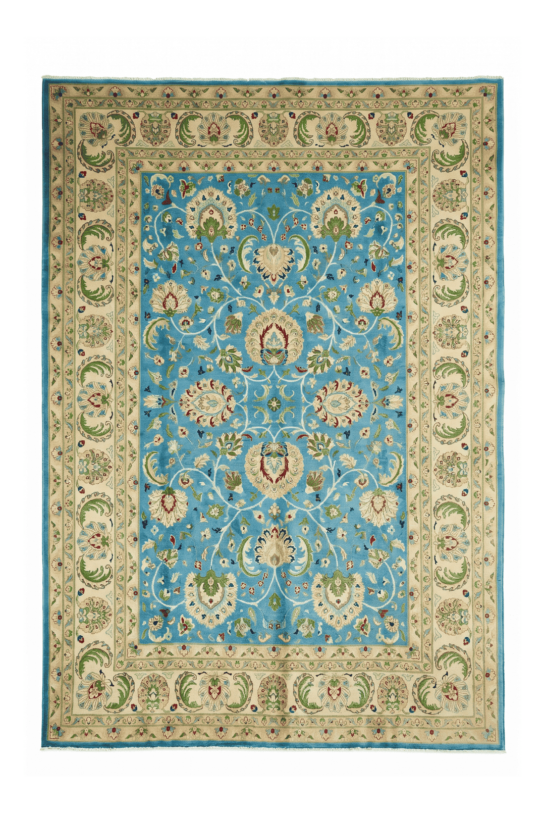 Turquoise and cream Chobi floral Ghazni rug, 254×360cm, 6 tatami