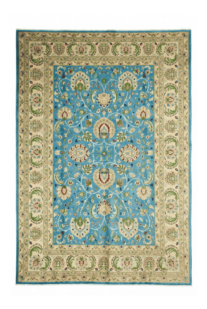 Turquoise and cream Chobi floral Ghazni rug, 254×360cm, 6 tatami
