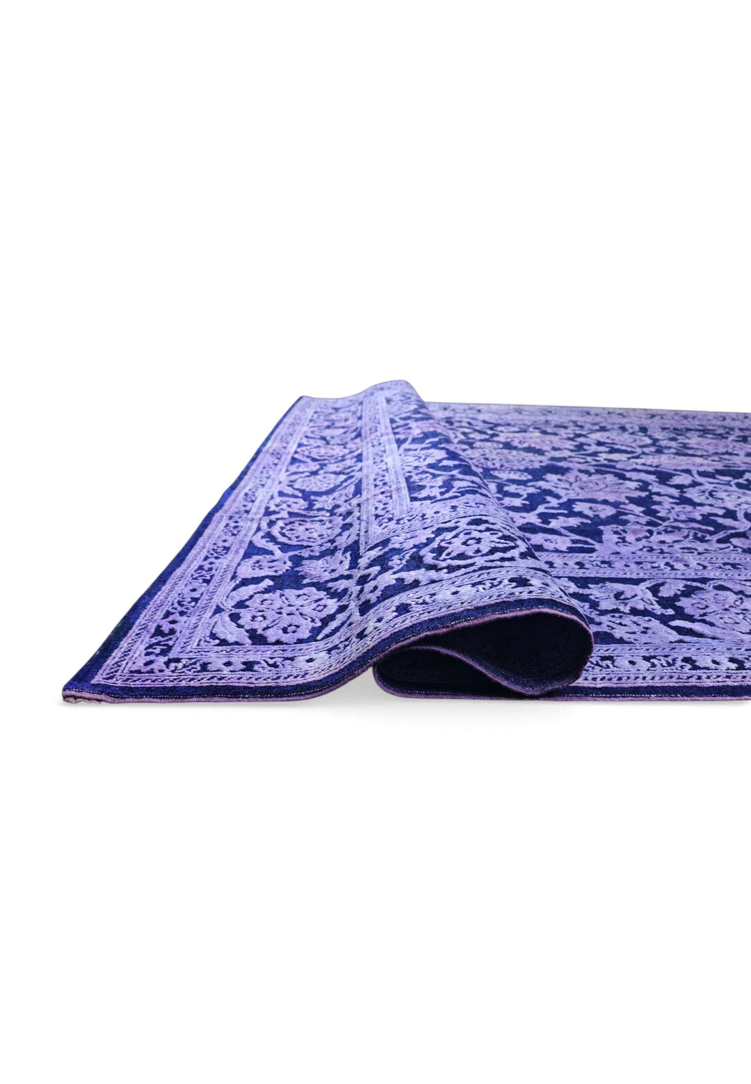 Hand-knotted violet Ghazni rug with overdyed modern finish