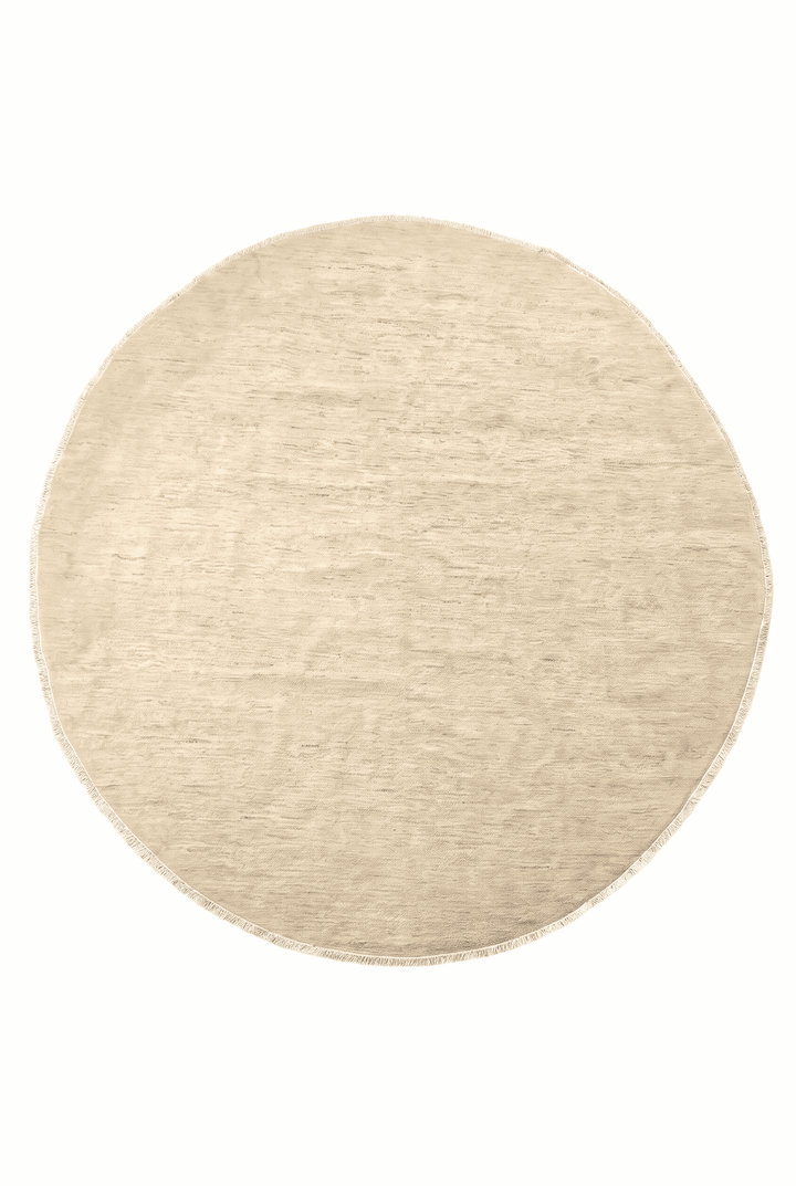 Warm ivory plain field round rug, 238×242cm, hand-knotted Ghazni wool
