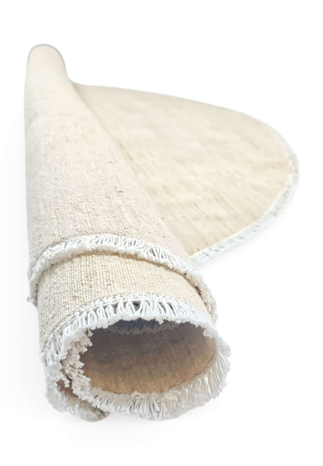 One-of-a-kind warm ivory plain round Ghazni rug, minimal