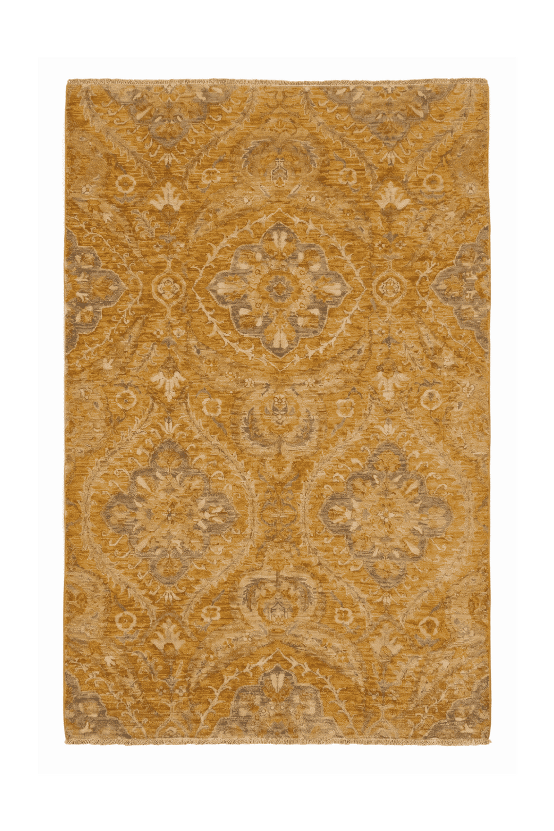 Amber garden Afghan Gabbeh rug in hand-knotted wool and silk