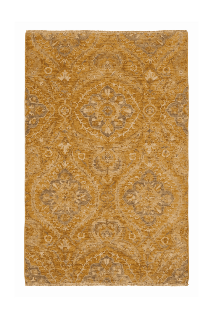 Amber garden Afghan Gabbeh rug in hand-knotted wool and silk