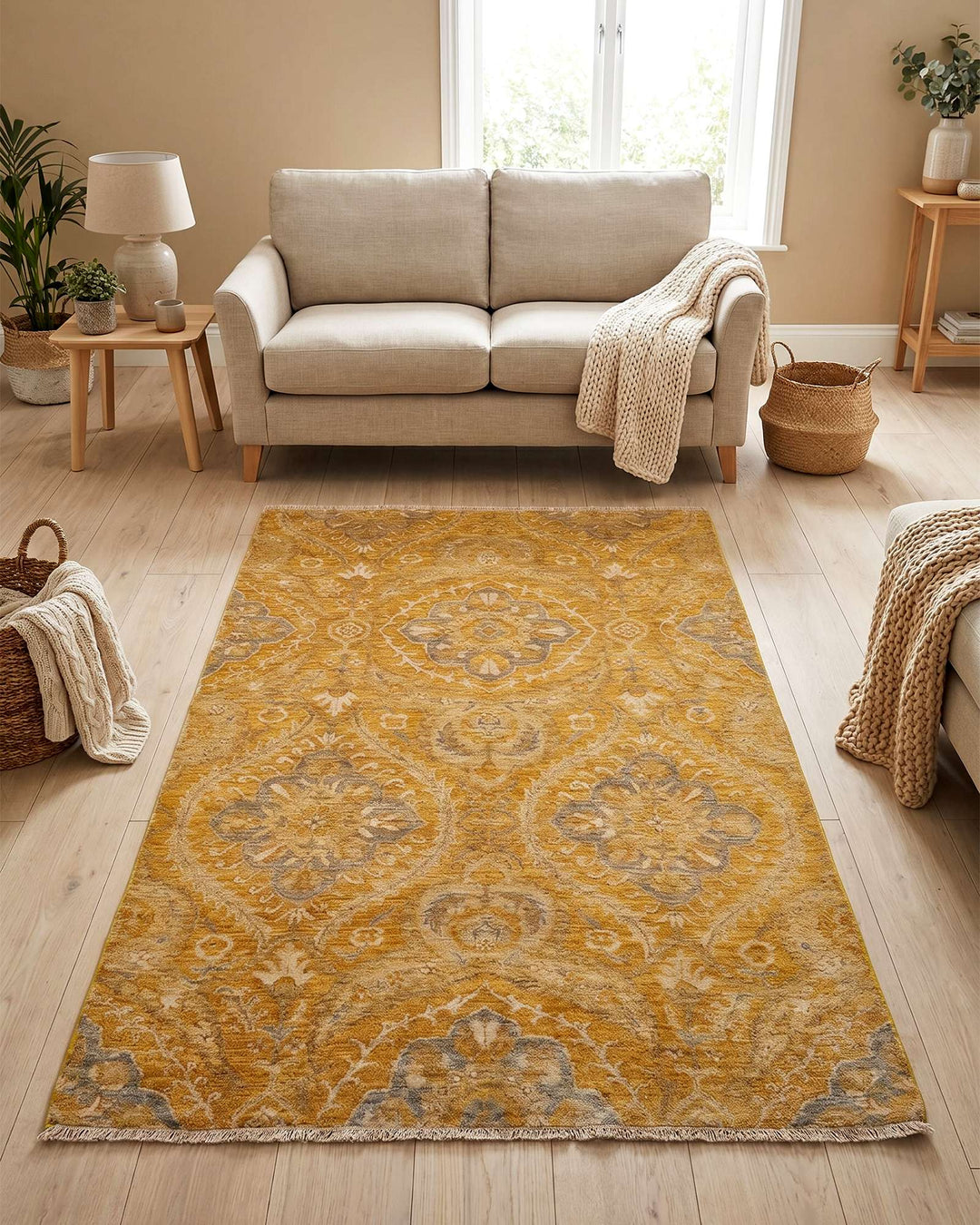 Corner of amber garden Afghan Gabbeh hand-knotted rug