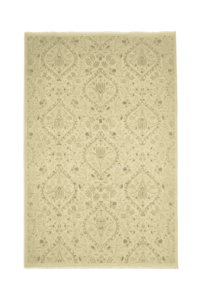 Antique Cream Afghan Ghazni Silk Rug, floral design, hand-knotted, 199×294cm