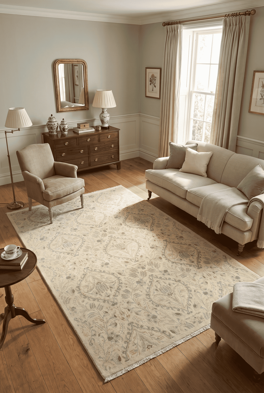 Antique Cream Afghan Ghazni Silk Rug, hand-knotted, 199×294cm, photo 4