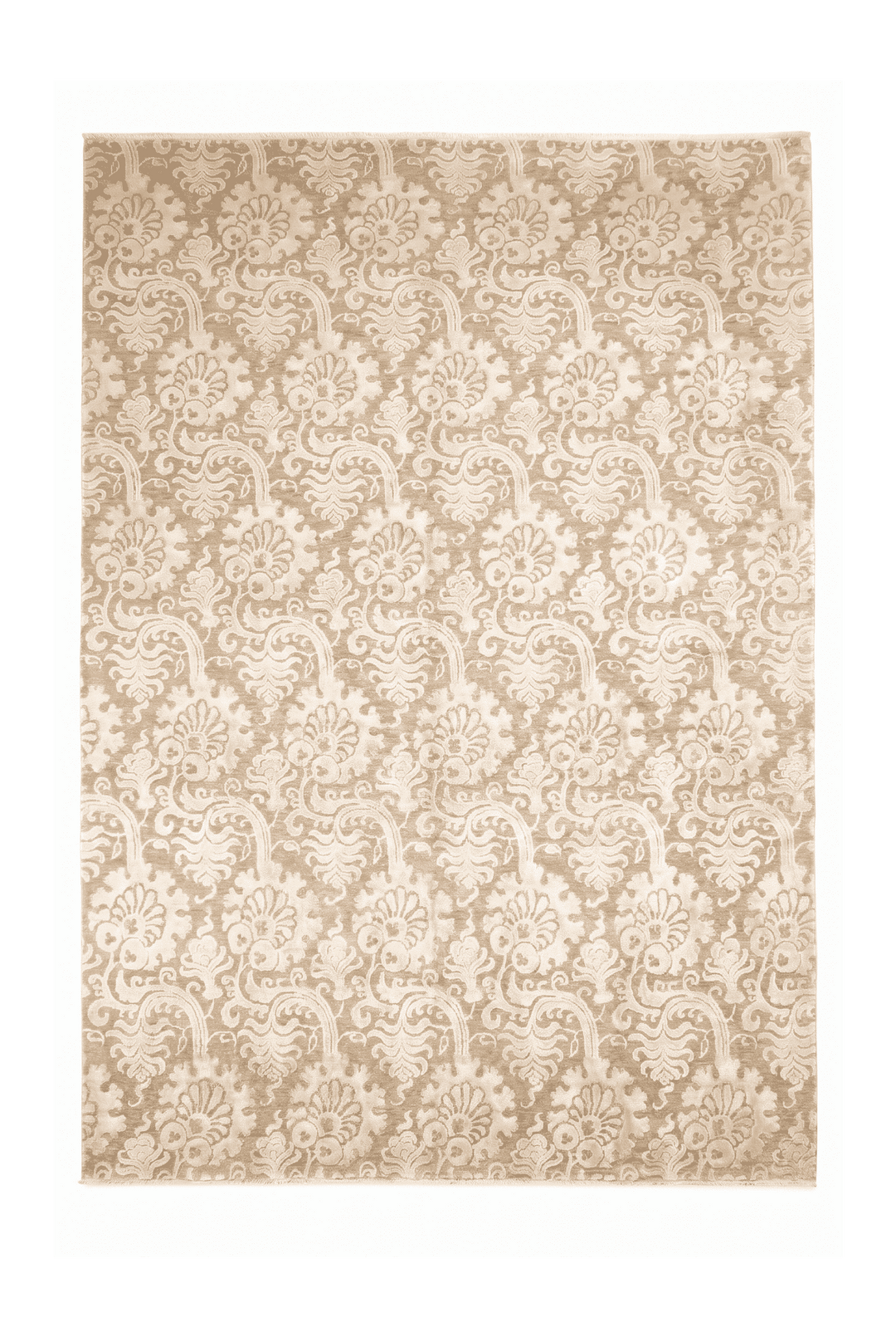 Ivory and camel damask Ghazni rug in wool and silk, 240×310cm, 4.5 tatami